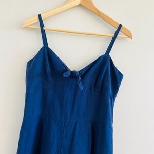 J.Crew Womens Blue Linen Cotton Tie Front Wide Leg Jumpsuit Size 8 Sleeveless